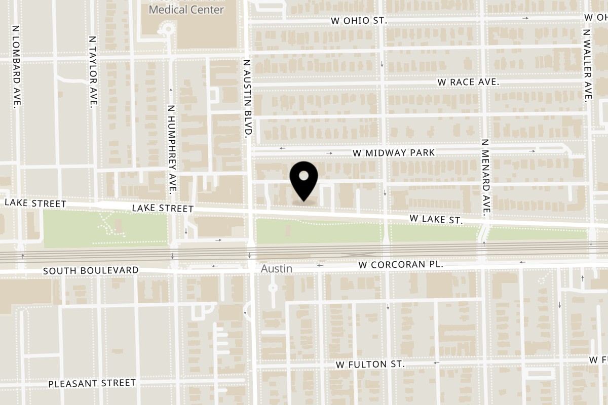 Map showing the location of Chef Daddy's on 5944 W Lake St in Chicago